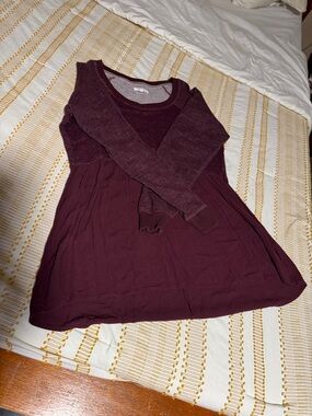 Women’s Long Sleeve Scoop Neck Dress in Deep Plum